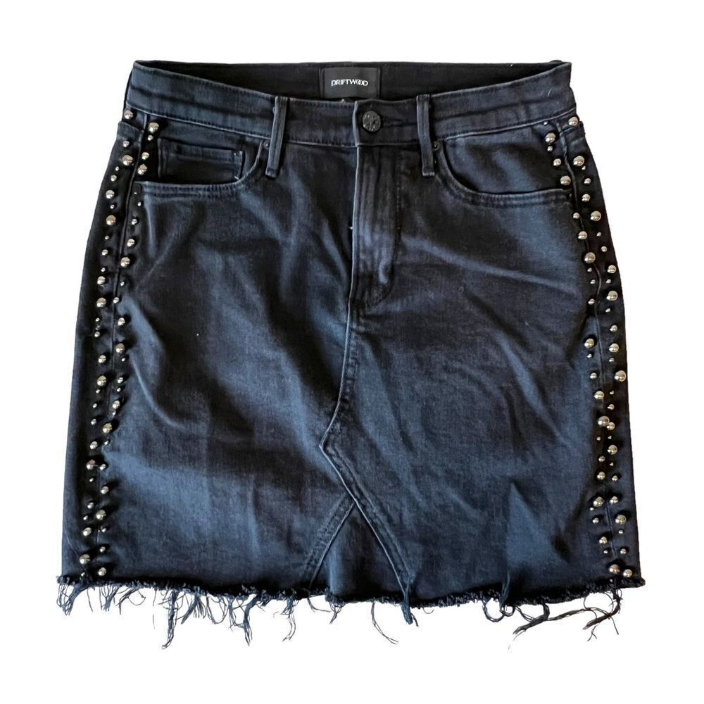Driftwood Stef Faux Pearl-Embellished Black Denim Skirt